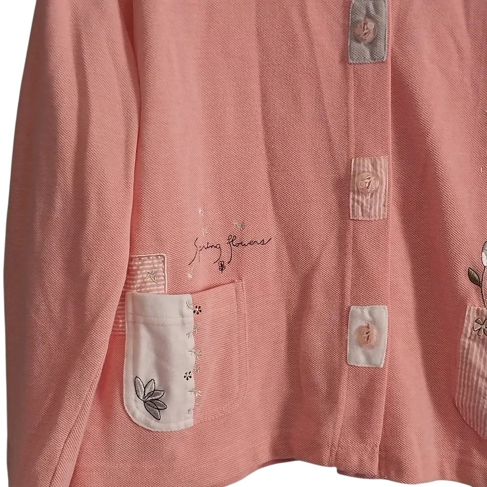 Vintage Koret Size Large Pink Spring Flowers Embroidered Cottagecore Cardigan - Picture 7 of 13
